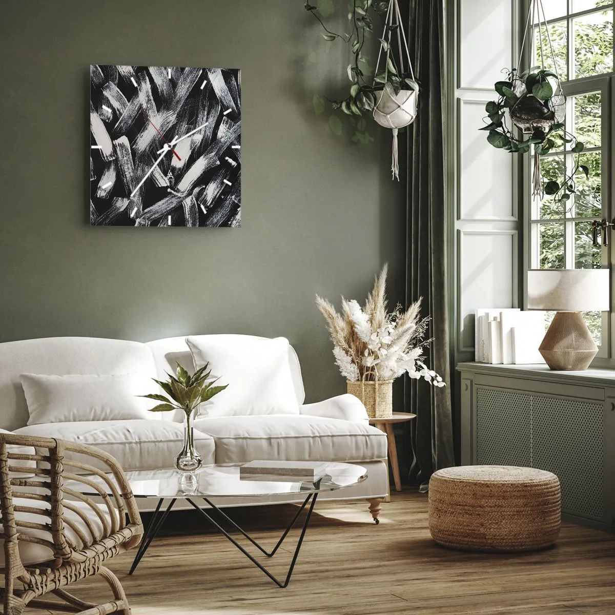 Relógio de parede - Relógio em vidro - Abstração no espírito industrial - 30x30 cm