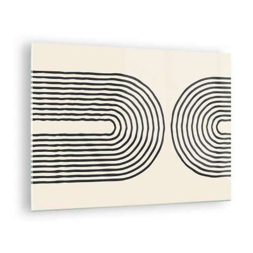 Quadro em vidro - Uma pintura abstrata em preto e branco representando linhas em forma de arco. - 70x50cm - Em um momento... - Decoração de parede moderna para a sala de estar e quarto ARTTOR