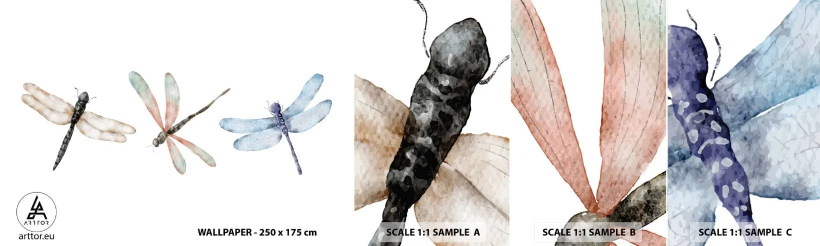 Amostra de Papel de Parede Standard Eco - Libélulas sem peso - Insetos, Minimalista, Pesado - 100x30 cm