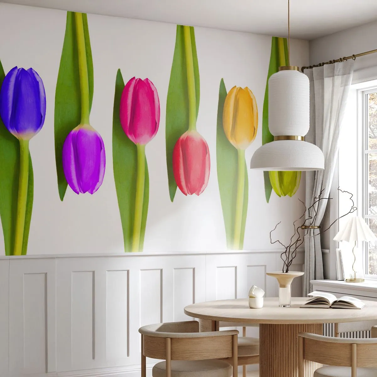 Papel de Parede Premium Sand - Composição arco-íris - Flores, Tulipas, Natureza - 400x280 cm