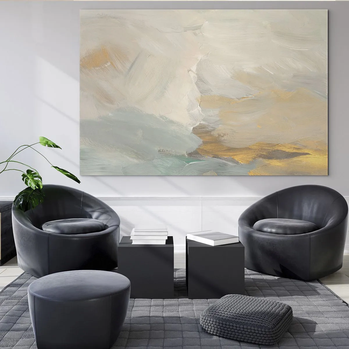 Quadro em vidro - Abstração brilhante com pinceladas delicadas - 70x50cm - Abstração – a terra da gentileza - Decoração de parede moderna para a sala de estar e quarto ARTTOR