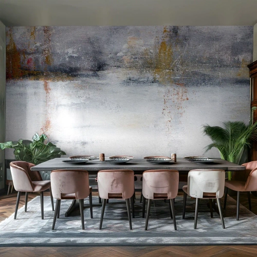 Papel de Parede Standard Eco - Composição abstrata em branco, cinza e dourado - 100x70cm - Atrás da cortina de ar - Decoração de parede moderna para a sala de estar e quarto ARTTOR