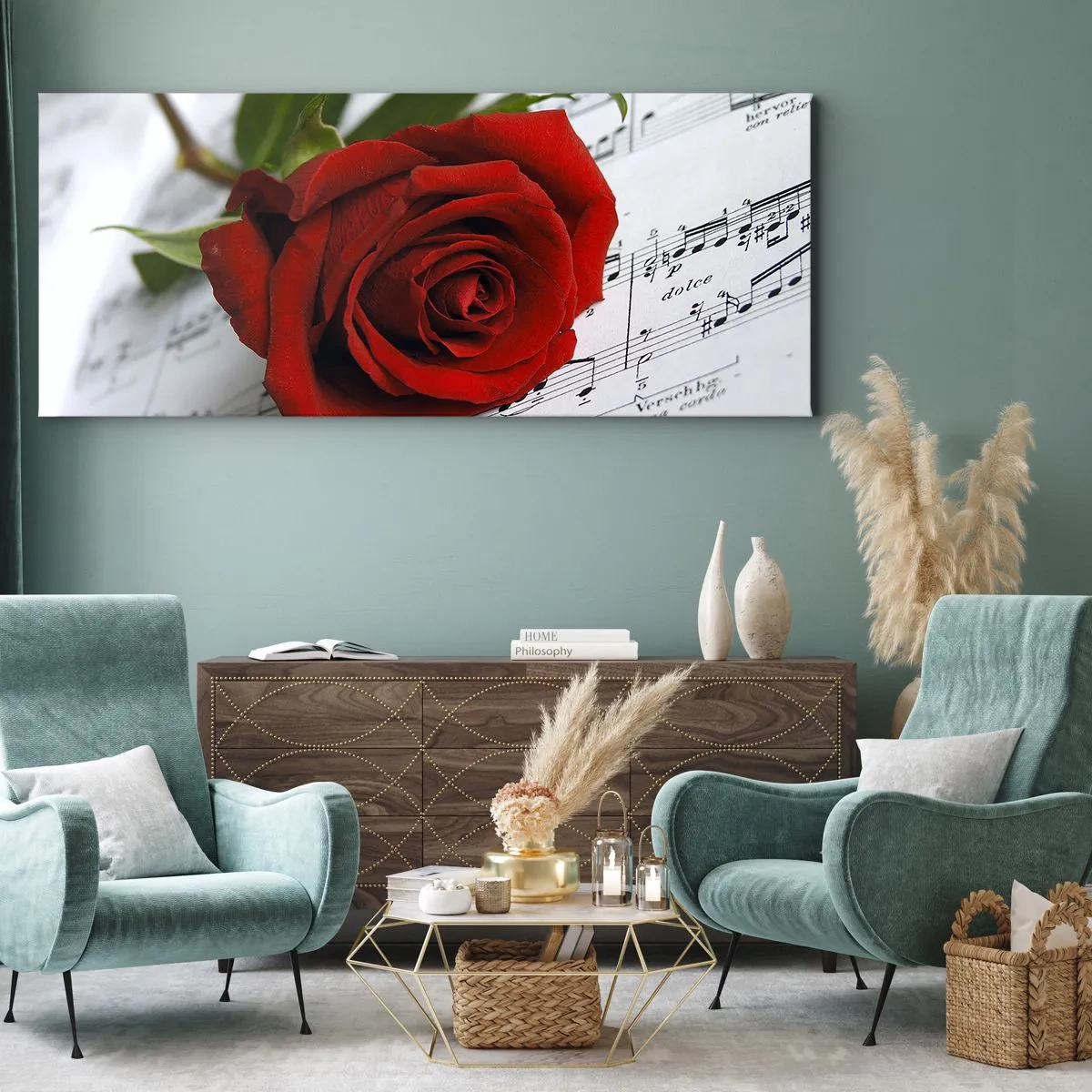 Quadro em tela - Música de sentimentos em escarlate - 100x40 cm