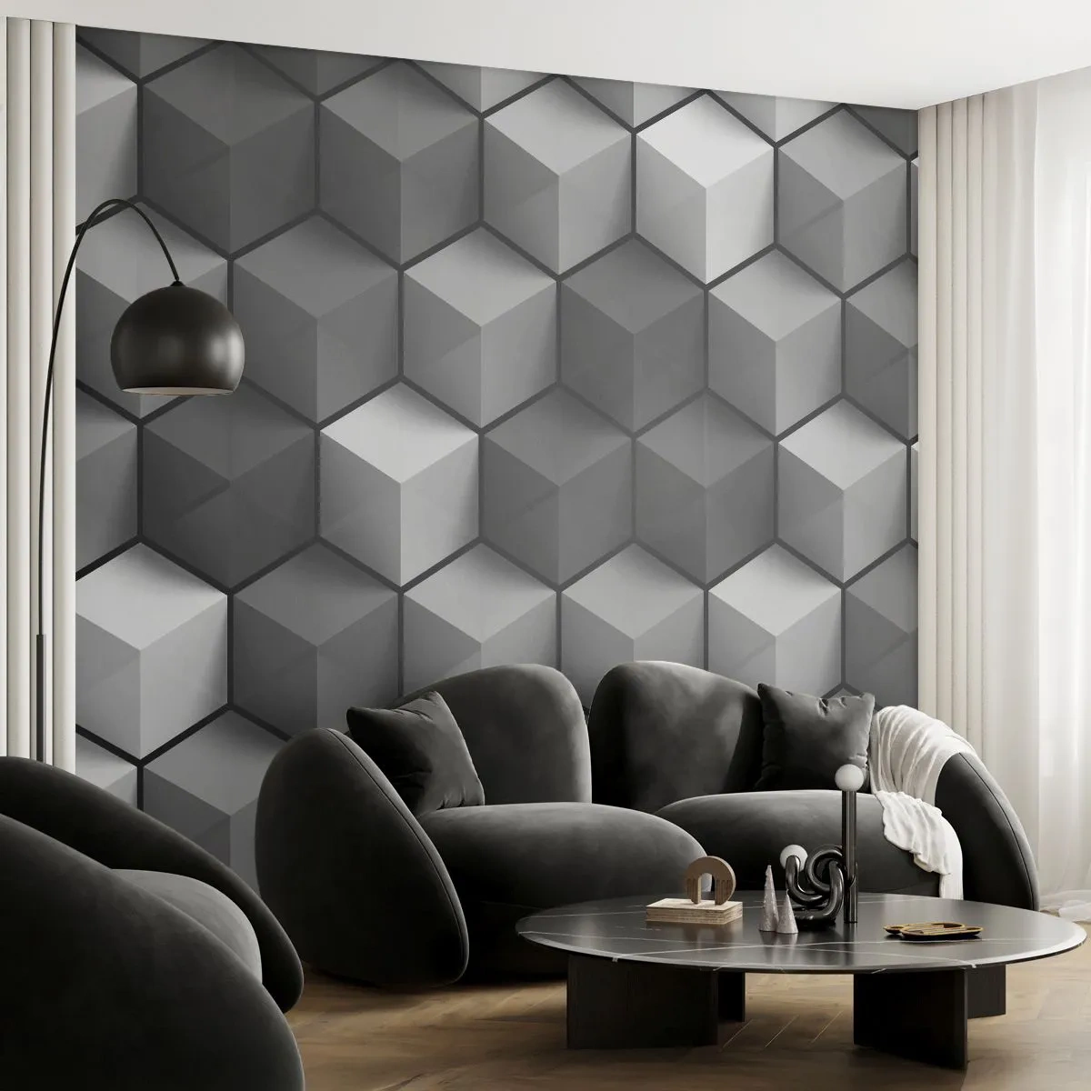 Papel de Parede Premium Sand - Quebra-cabeça cubista - 3D, Cubo, Moderno - 150x105 cm