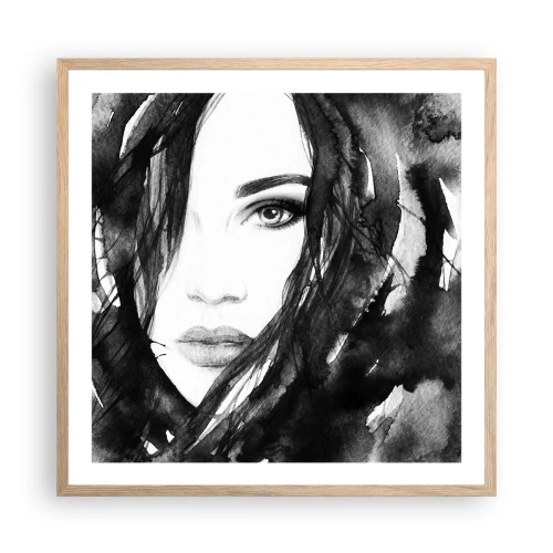 Pôster com moldura de carvalho claro - Retrato de uma dama a preto e branco - 60x60 cm