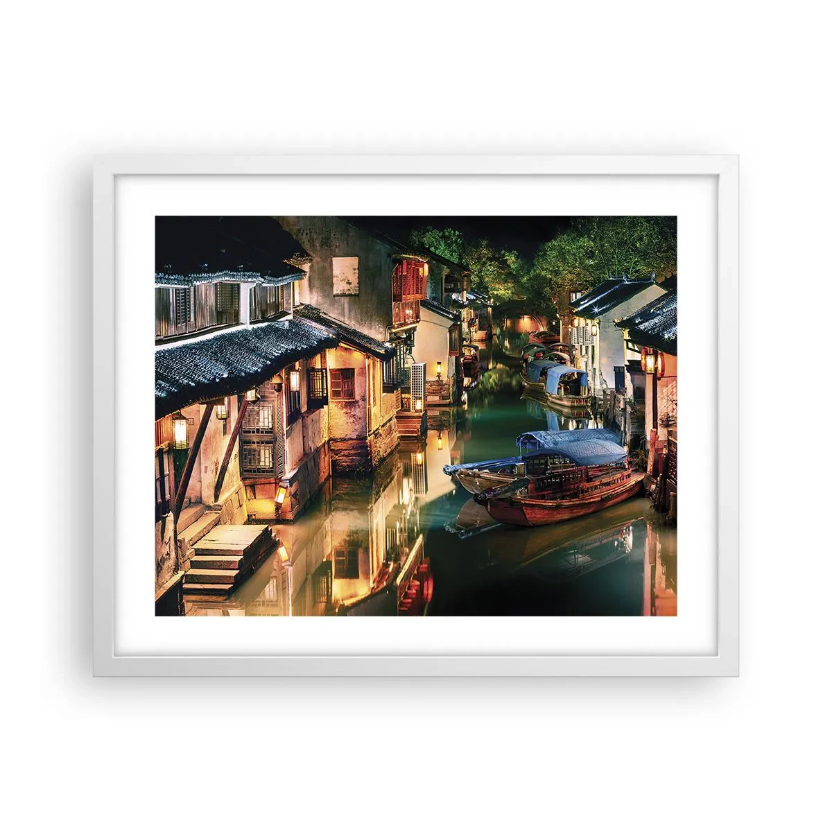 Pôster em moldura branca - Uma noite em uma rua chinesa - 50x40 cm