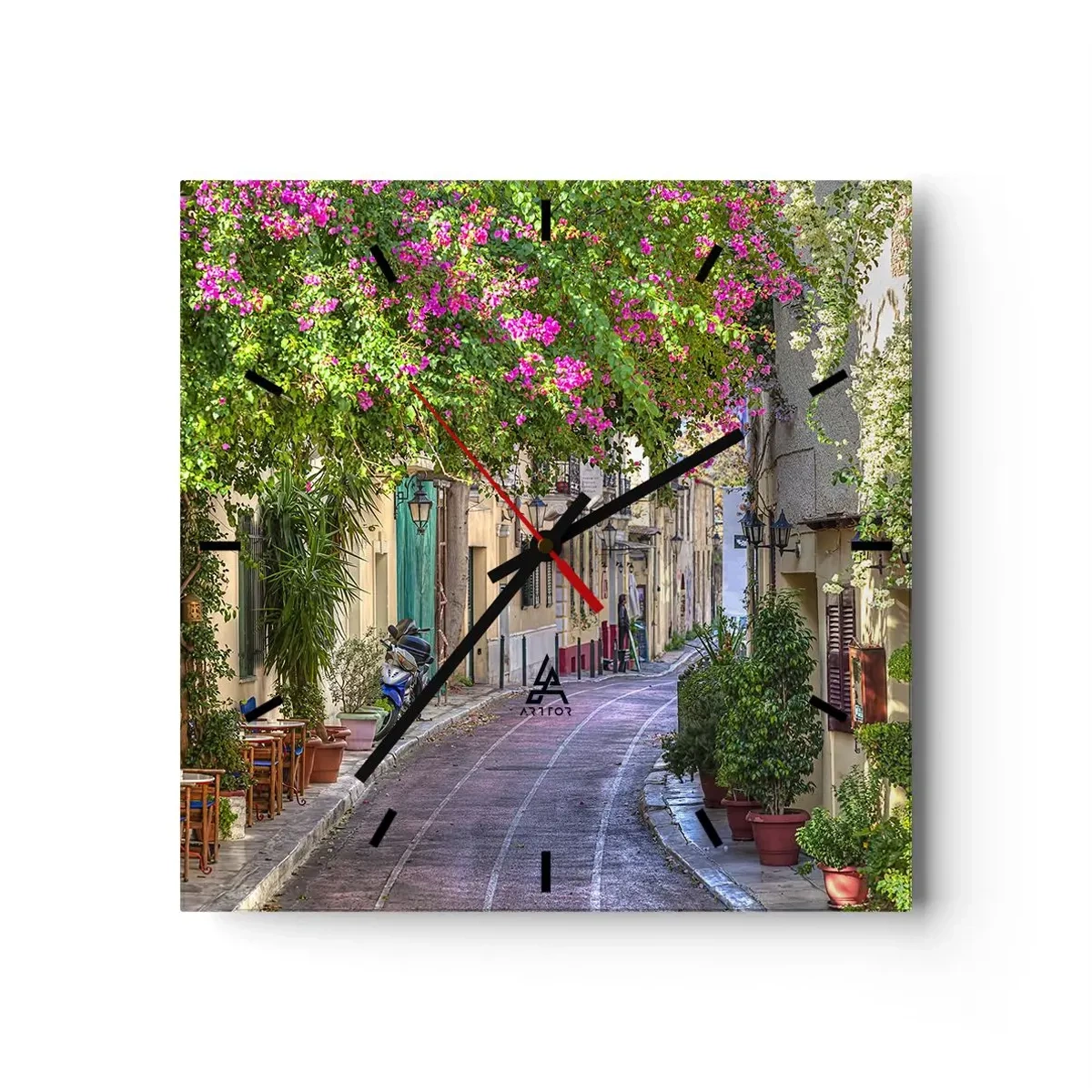 Relógio de parede - Relógio em vidro - Beco florido - 30x30 cm