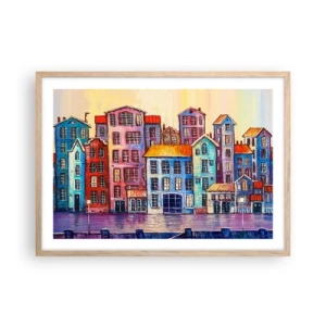 Pôster com moldura de carvalho claro - Uma cidade como de um conto de fadas - 70x50 cm