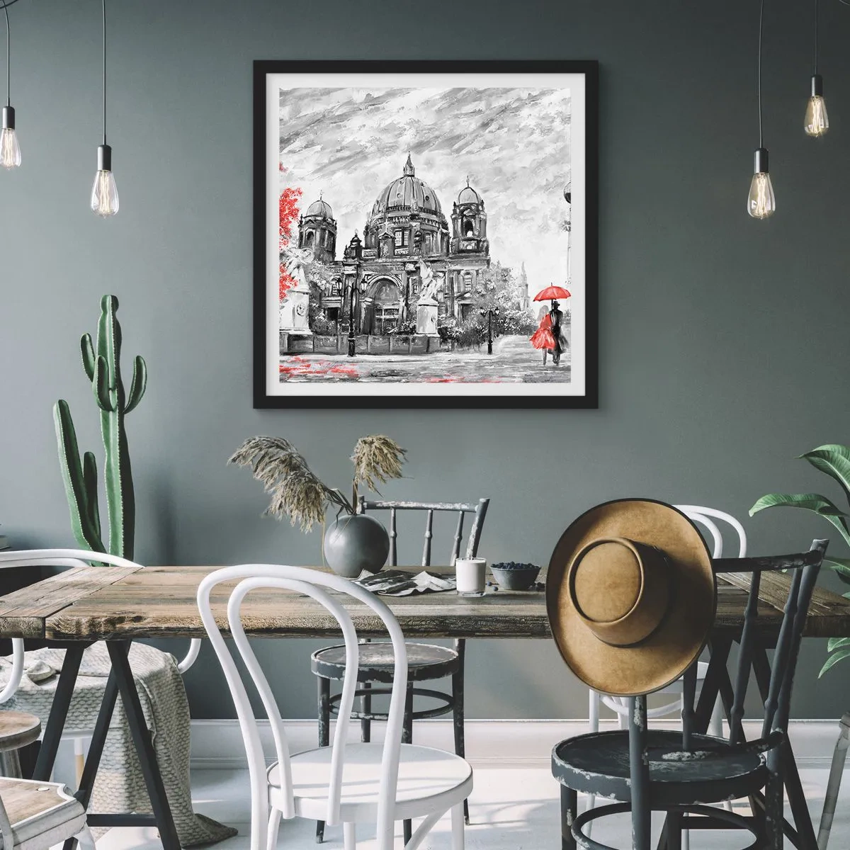 Pôster com moldura preta - Reunião em Berlim - 60x60 cm