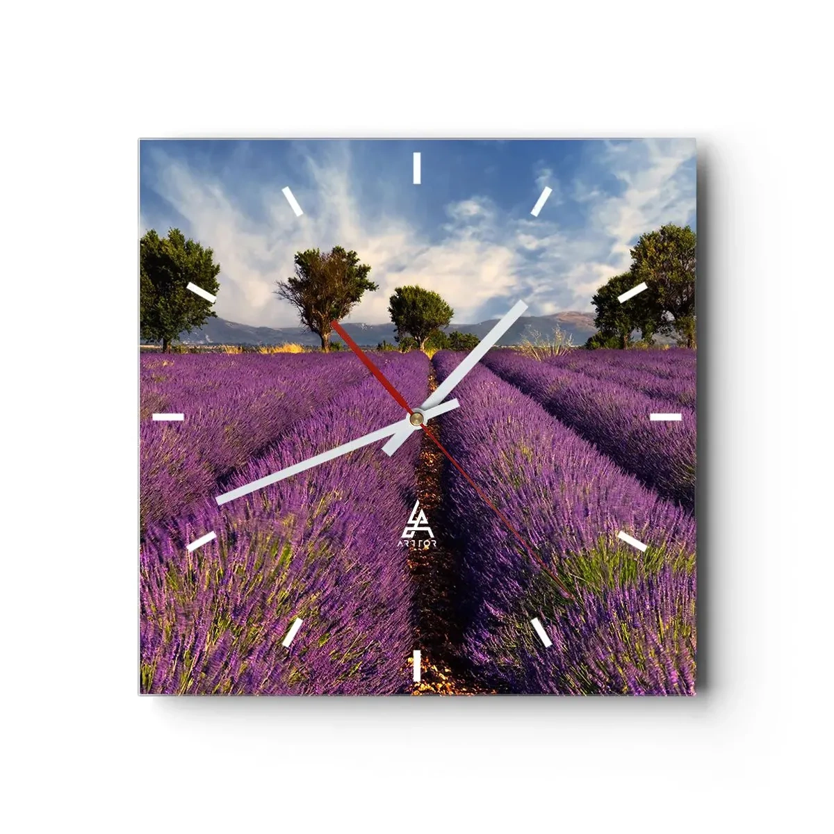 Relógio de parede - Relógio em vidro - Prados de lavanda - 40x40 cm