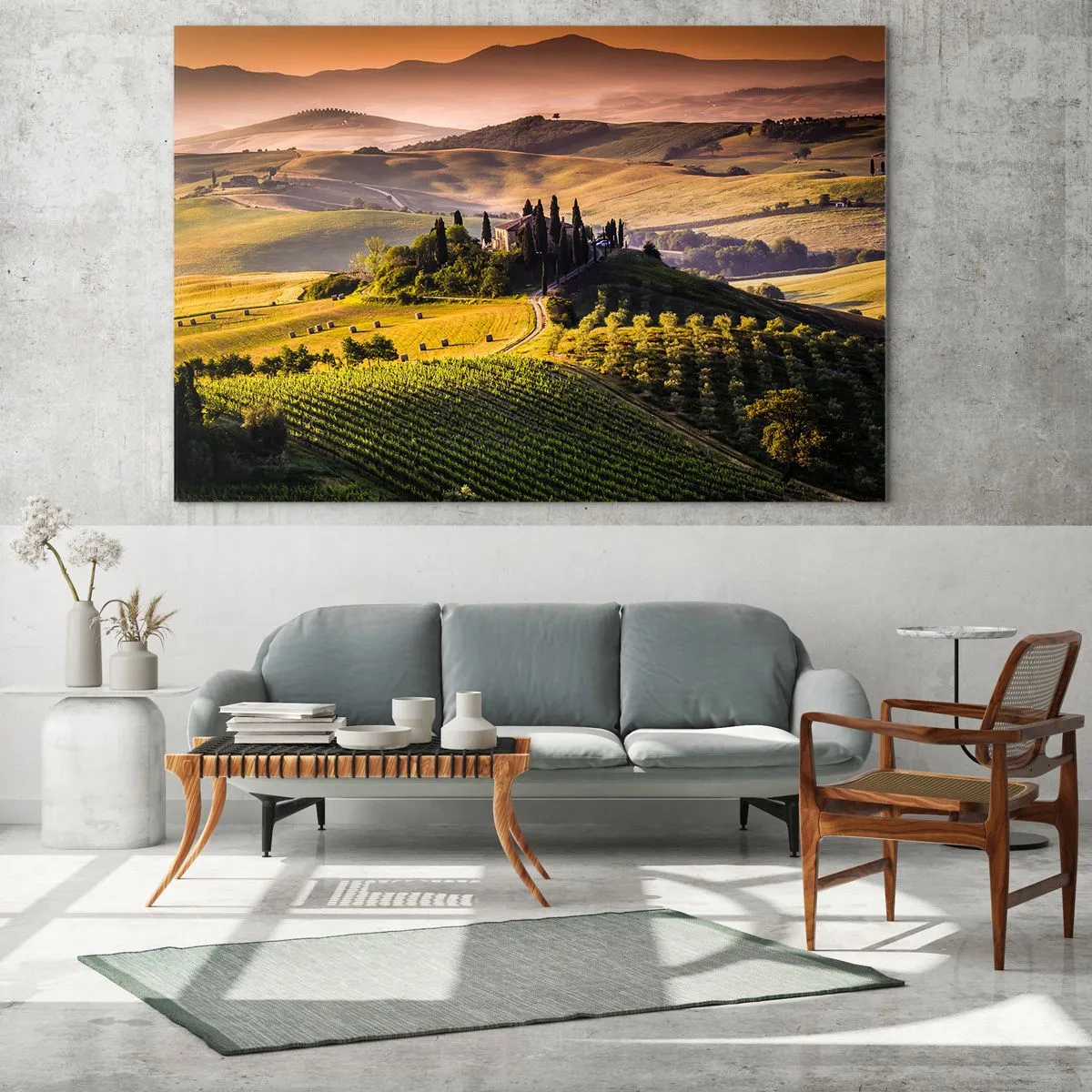 Quadro em vidro - Arcádia - Paisagem toscana - 120x80 cm