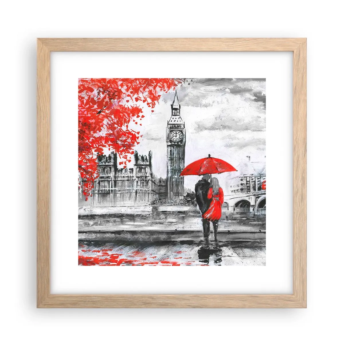 Pôster com moldura de carvalho claro - Apaixonados em Londres - 30x30 cm