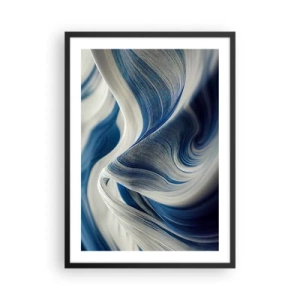 Pôster com moldura preta - Ondas abstratas em tons de azul marinho e branco - 50x70cm - A fluidez do azul e do branco - Decoração de parede moderna para a sala de estar e quarto ARTTOR