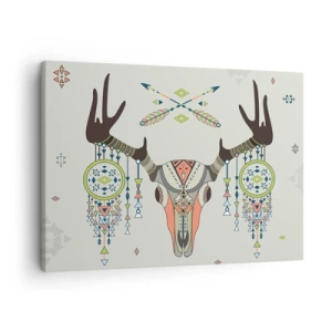 Quadro em tela - Decoração boho com caveira de veado e apanhadores de sonhos - 70x50cm - Troféu de caçador indiano - Decoração de parede moderna para a sala de estar e quarto ARTTOR
