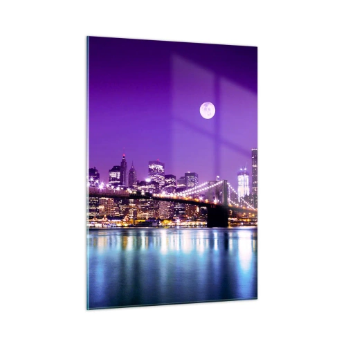 Quadro em vidro - Luzes de uma grande cidade em roxo - 50x70 cm
