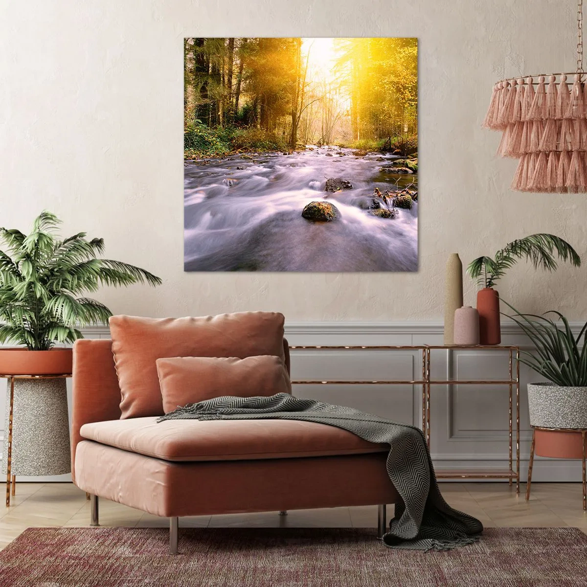 Quadro em tela - Malaquita em um cenário de ouro e prata - 60x60 cm