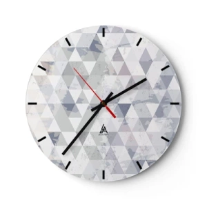Relógio de parede - Relógio em vidro - Padrão geométrico com triângulos cinzas em estilo moderno - 30x30cm - Em ritmo para três - Decoração de parede moderna para a sala de estar, cozinha e quarto ARTTOR