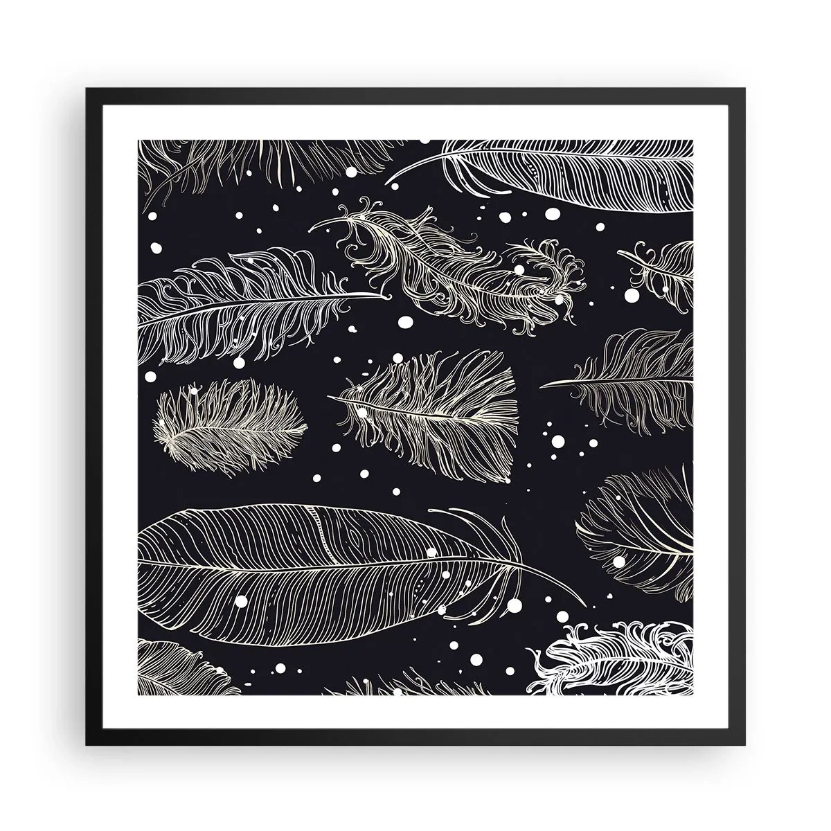 Pôster com moldura preta - Rendas de penas - 60x60 cm