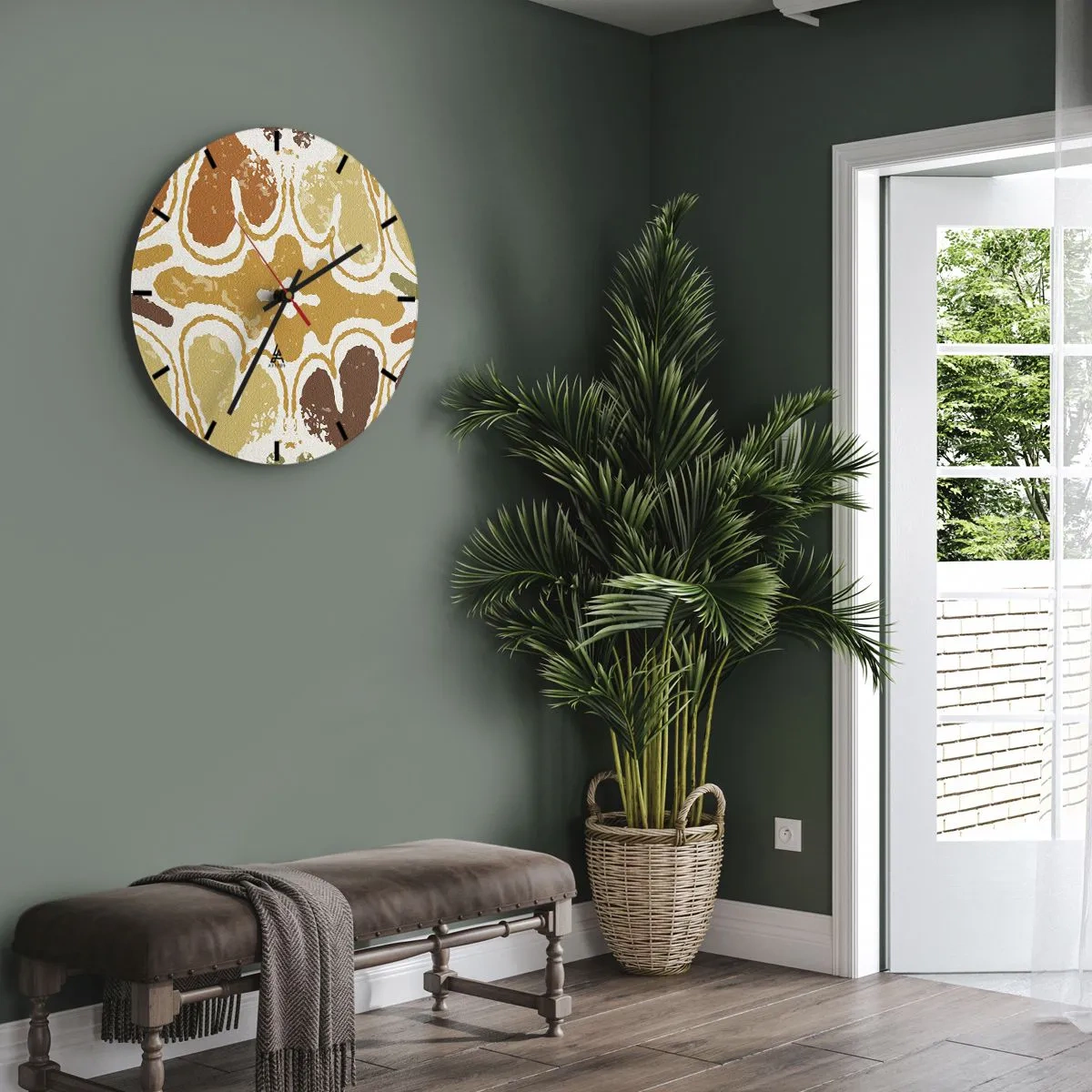Relógio de parede - Relógio em vidro - Padrões simétricos em tons terrosos quentes - 30x30cm - Abstração sentimental - Decoração de parede moderna para a sala de estar, cozinha e quarto ARTTOR