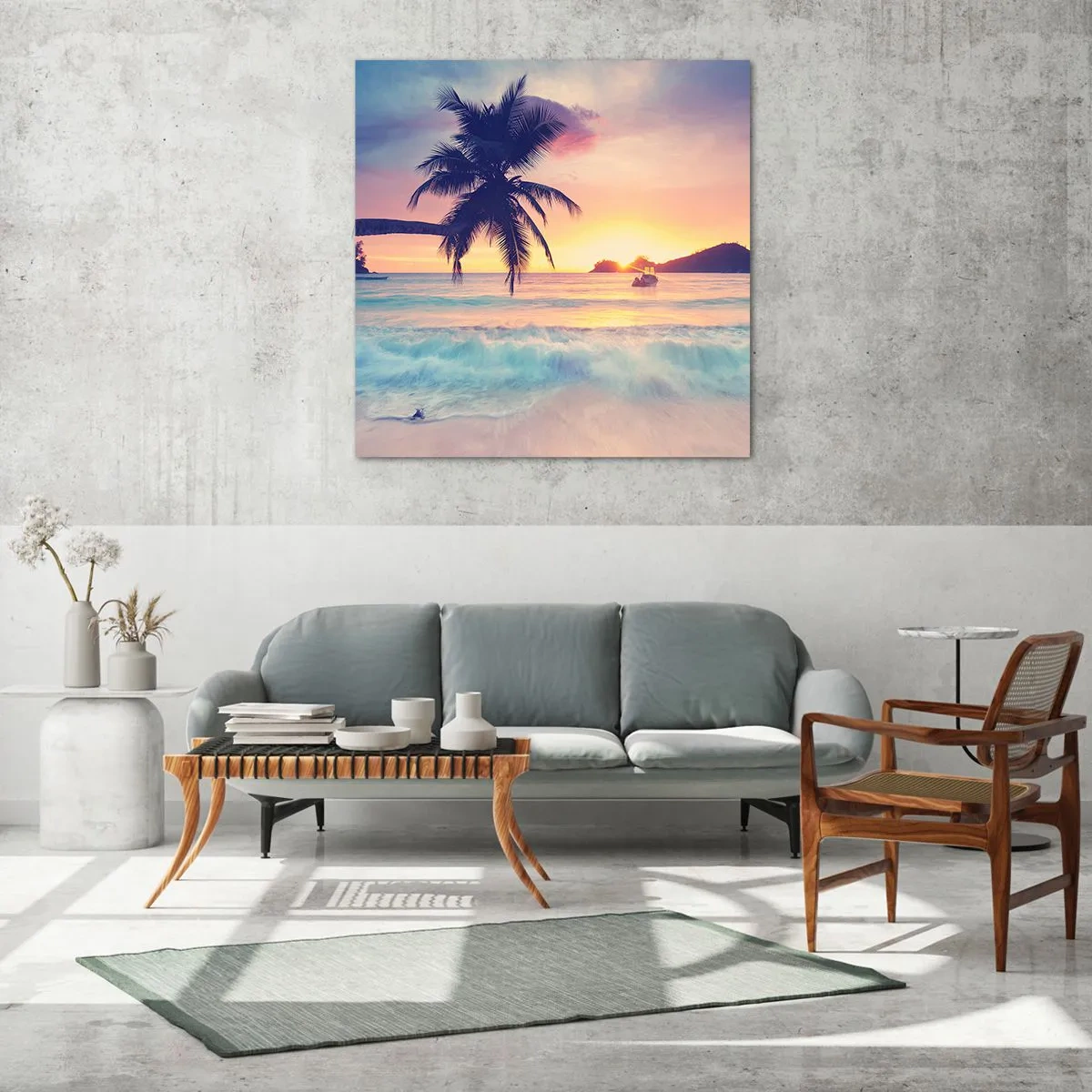 Quadro em vidro - Noite na baía - 60x60 cm