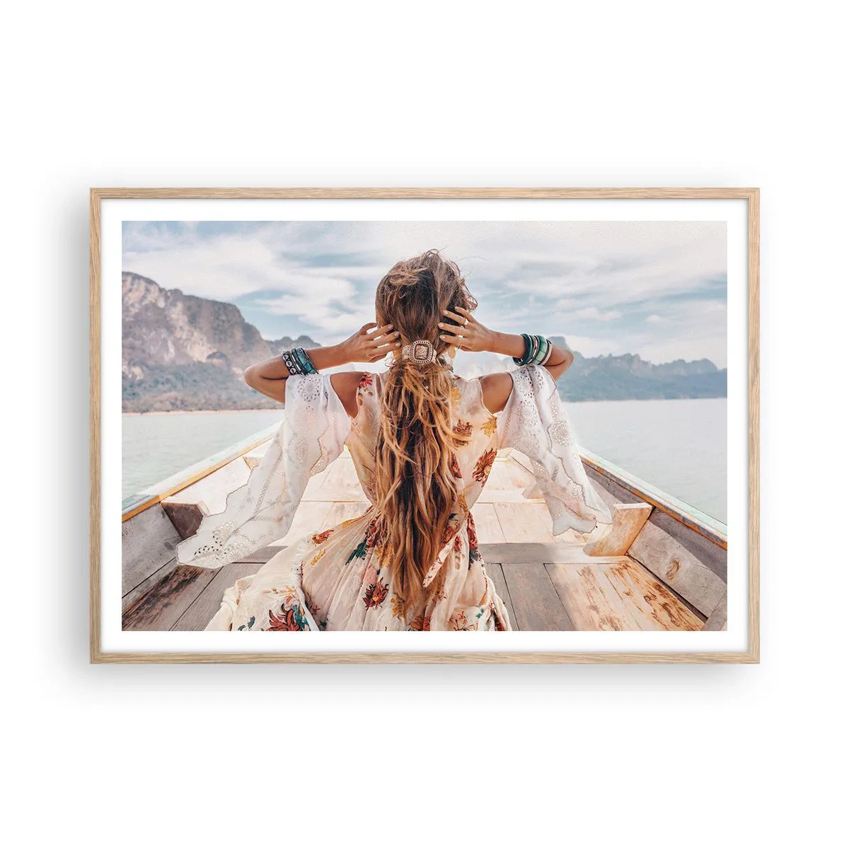 Pôster com moldura de carvalho claro - A caminho da felicidade - 100x70 cm