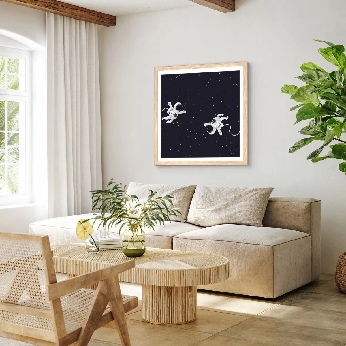 Pôster com moldura de carvalho claro - Emaranhado Cósmico - 60x60 cm