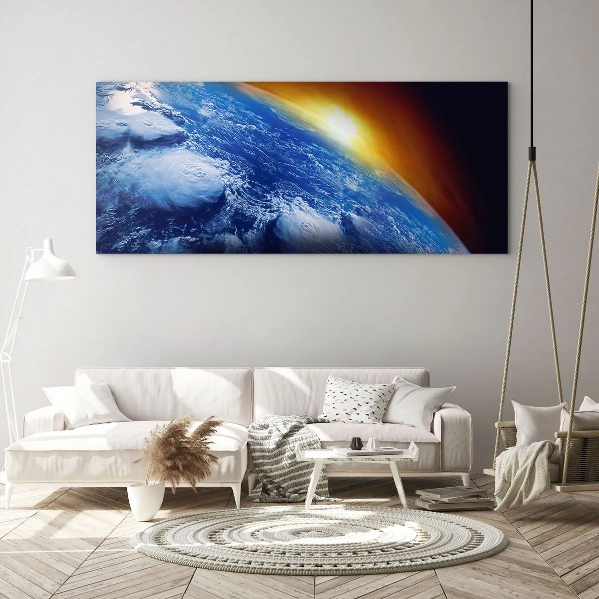 Quadro em vidro - Nascer do sol sobre o planeta azul - 100x40 cm