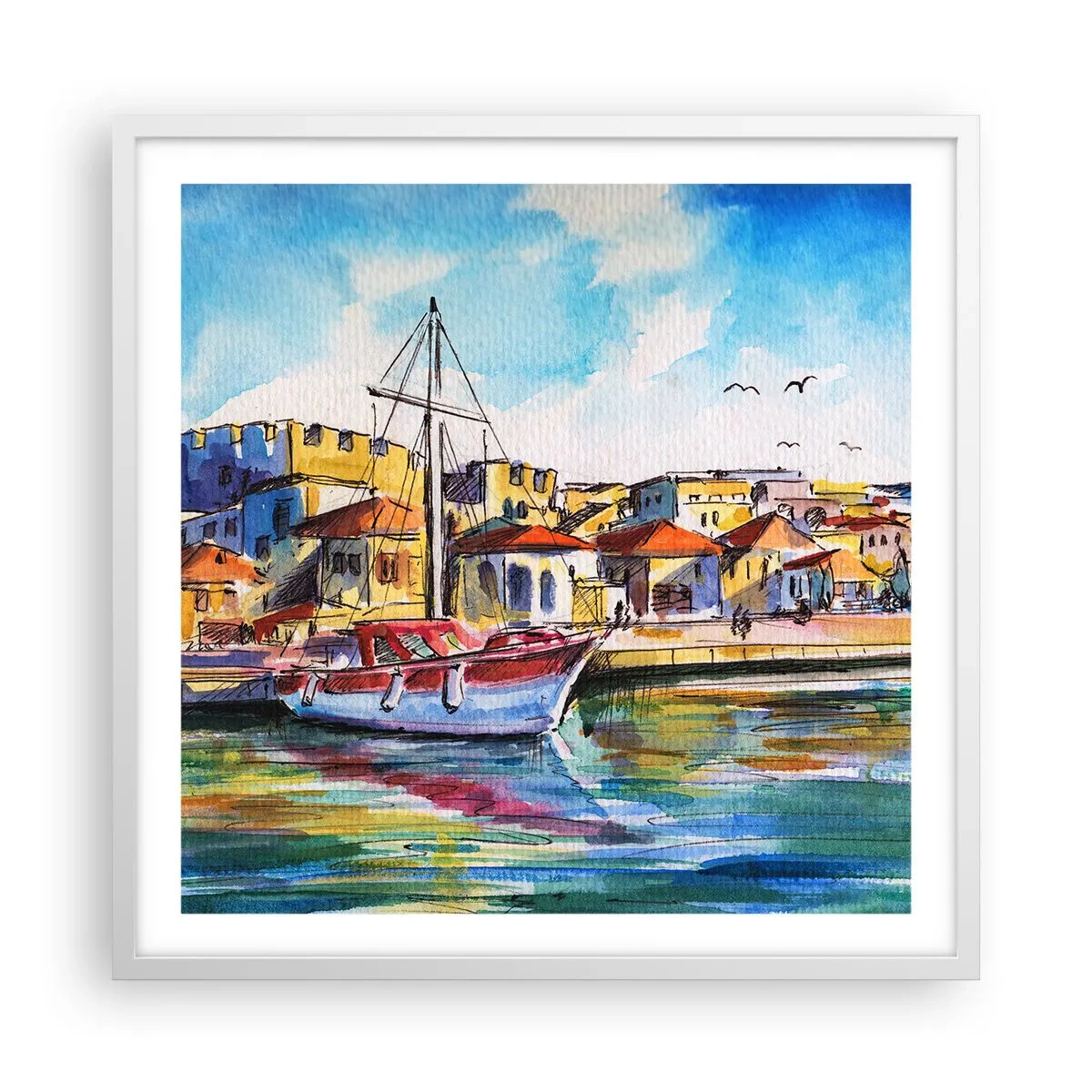 Pôster em moldura branca - Tarde de arco-íris - 60x60 cm