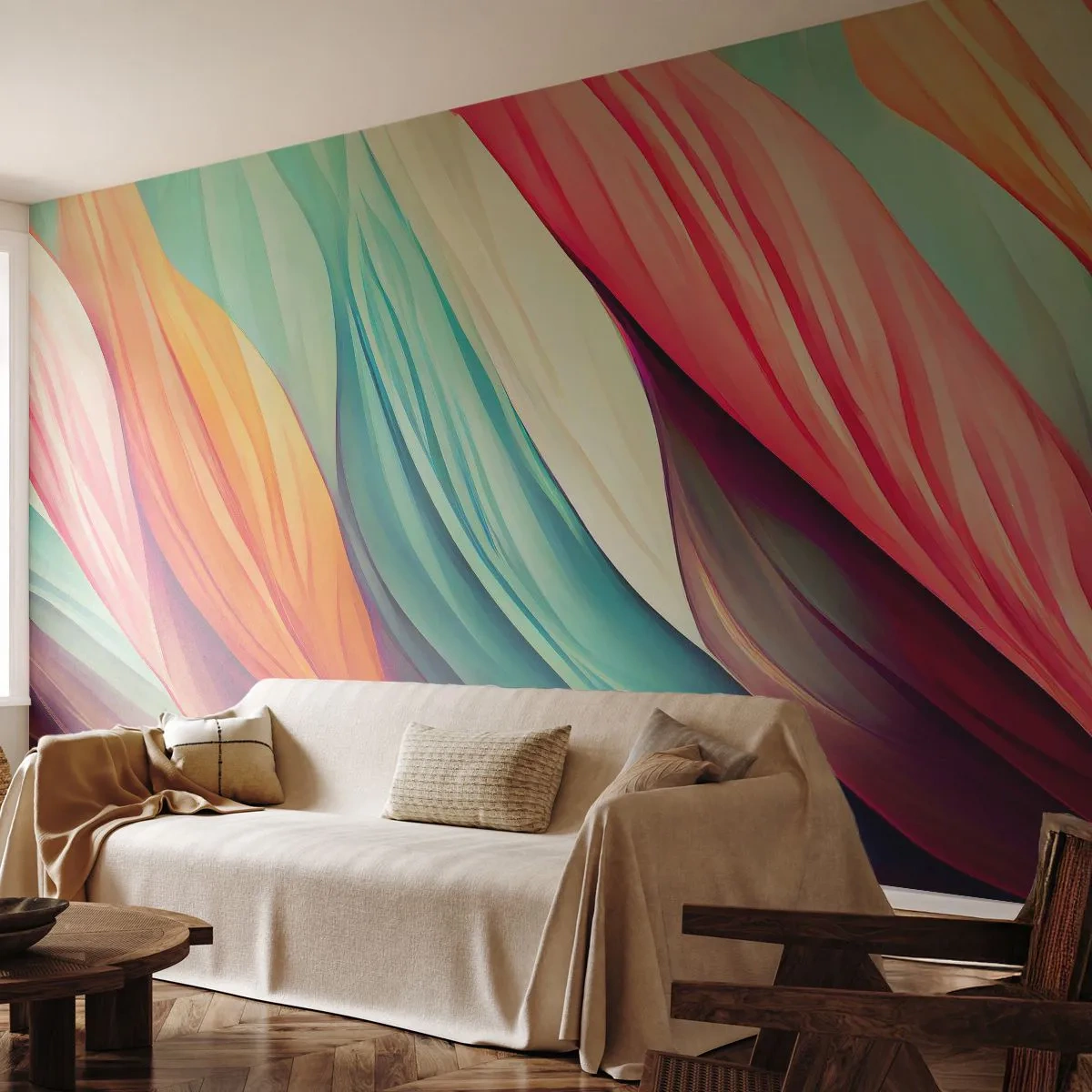 Papel de Parede Standard Eco - Tecido arco-íris - Pastel, Linhas, Abstração - 150x105 cm