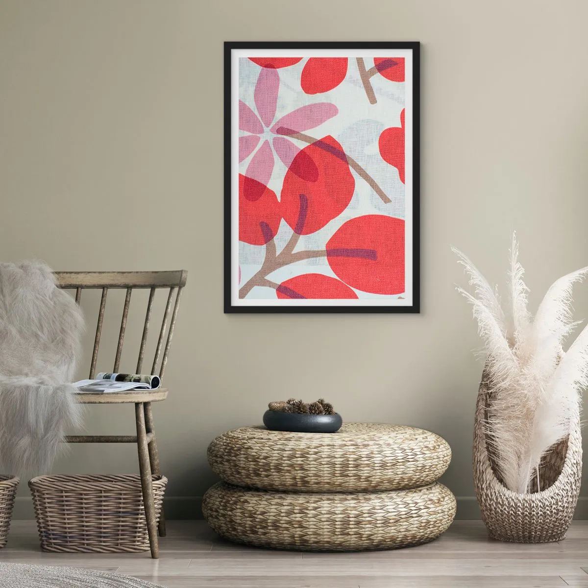 Pôster com moldura preta - Arranjo de flores em rosa - 70x100 cm