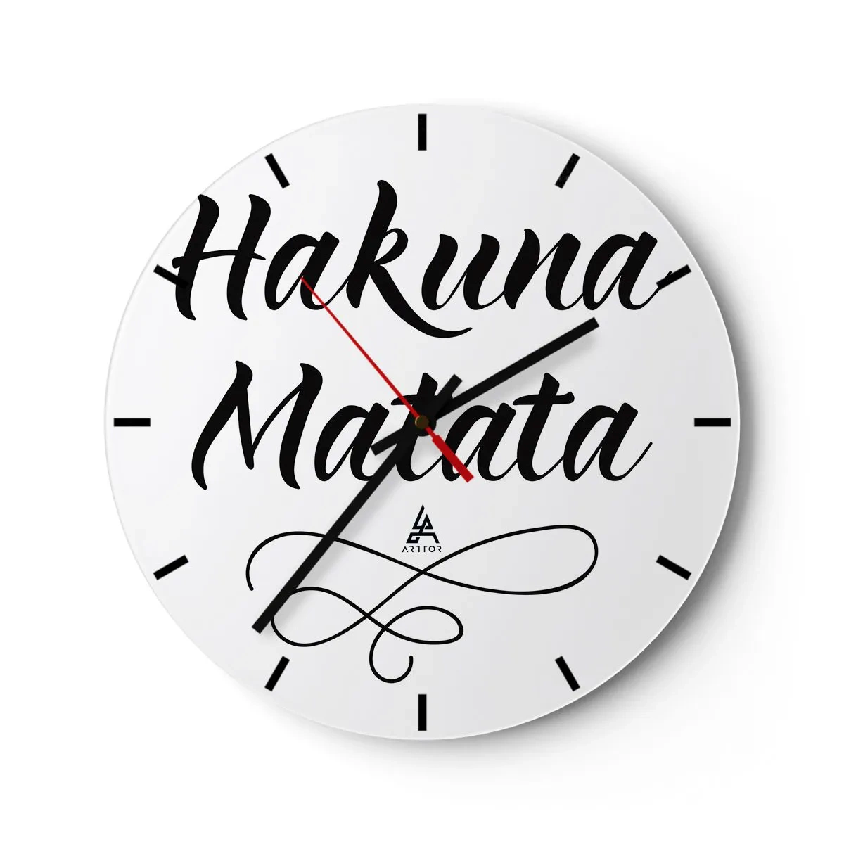 Relógio de parede - Relógio em vidro - Letras pretas de Hakuna Matata em fundo branco - 30x30cm - O melhor conselho - Decoração de parede moderna para a sala de estar, cozinha e quarto ARTTOR