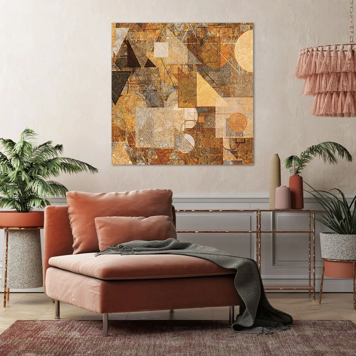 Quadro em tela - Estudo Cubista em Bronze - 70x70 cm