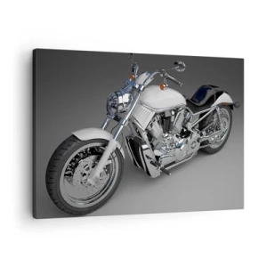 Quadro em tela - Motocicleta cruiser branca em fundo cinza - 70x50cm - Dá vontade de se ajoelhar - Decoração de parede moderna para a sala de estar e quarto ARTTOR
