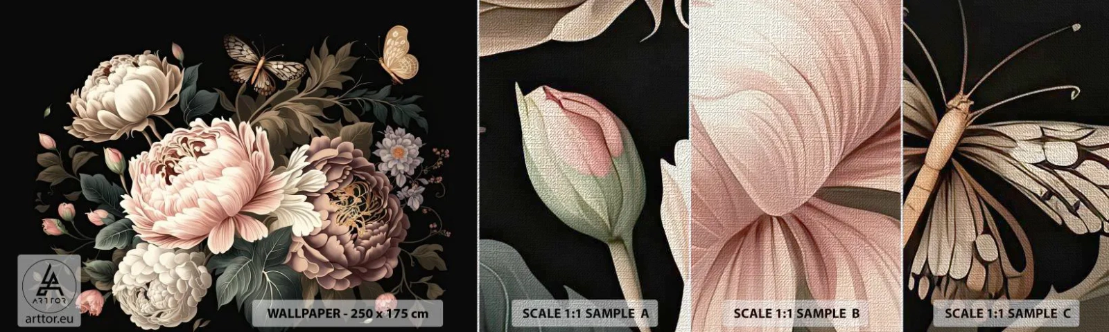 Amostra de papel de parede Premium Canvas - Em estilo barroco - Botânica, Flores, Chique gasto - 100x30 cm