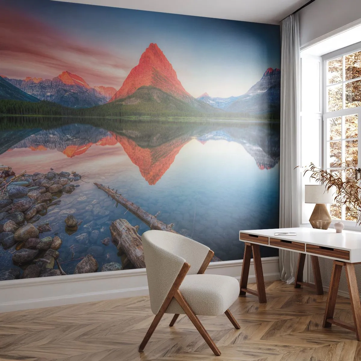 Papel de Parede Premium Sand - Calor e frio - Paisagem, Montanhas, Floresta - 100x70 cm