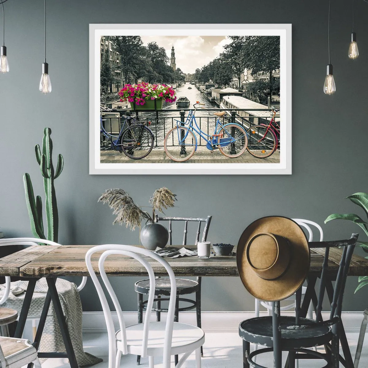 Pôster em moldura branca - Cores da rua de Amsterdã - 70x50 cm