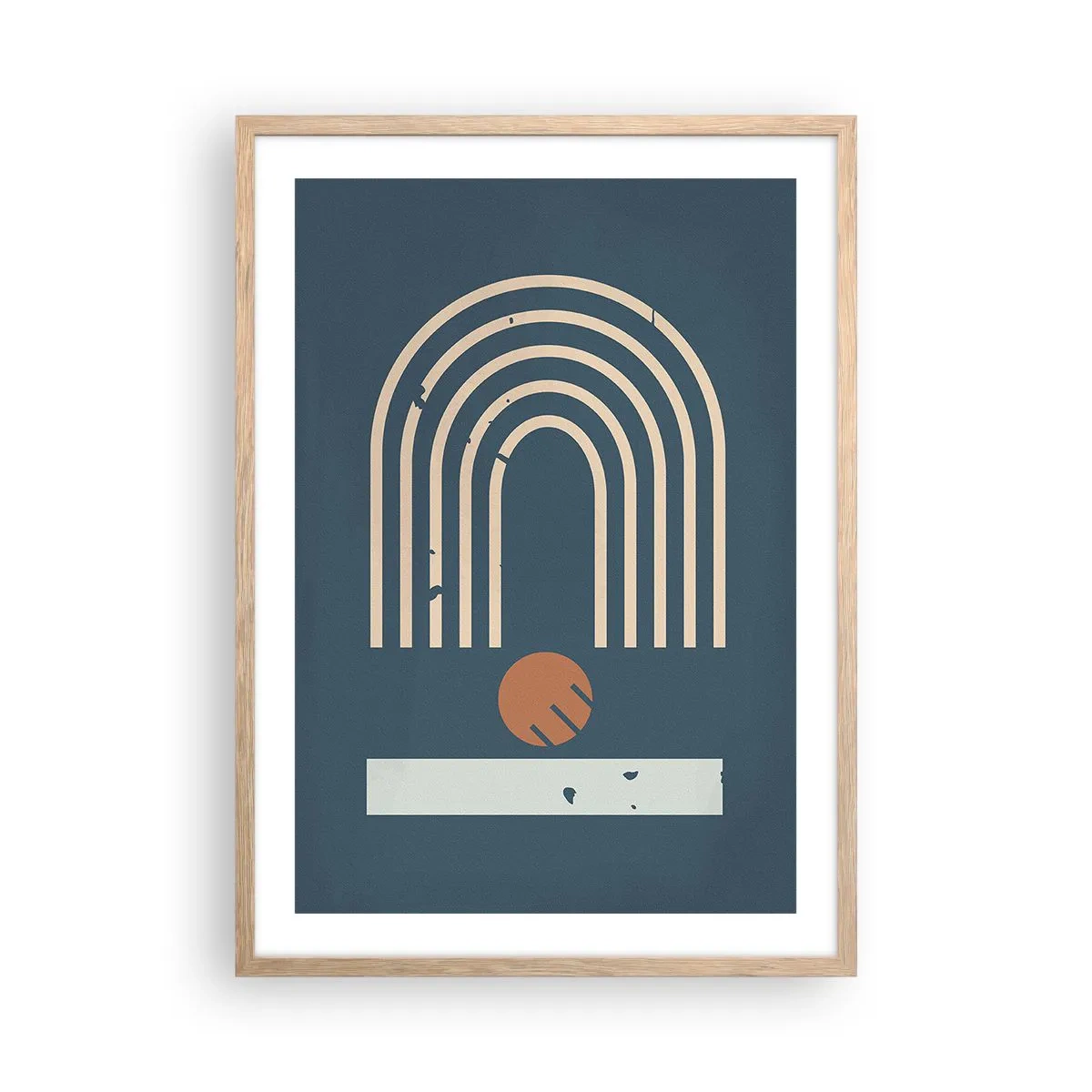 Pôster com moldura de carvalho claro - Geometria em azul marinho - 50x70 cm