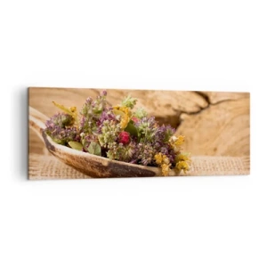Quadro em tela - Flores coloridas e ervas aromáticas - 140x50 cm
