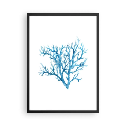 Pôster com moldura preta - Coral azul em estilo aquarela sobre fundo branco - 50x70cm - Filigrana náutica - Decoração de parede moderna para a sala de estar e quarto ARTTOR