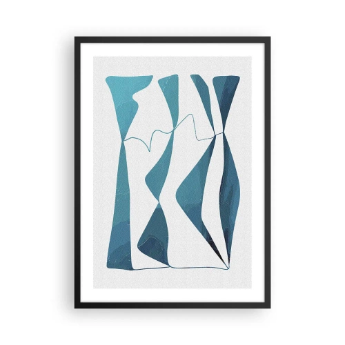 Pôster com moldura preta - Uma composição abstrata em tons de azul com linhas dinâmicas. - 50x70cm - Abstração: composto turquesa - Decoração de parede moderna para a sala de estar e quarto ARTTOR