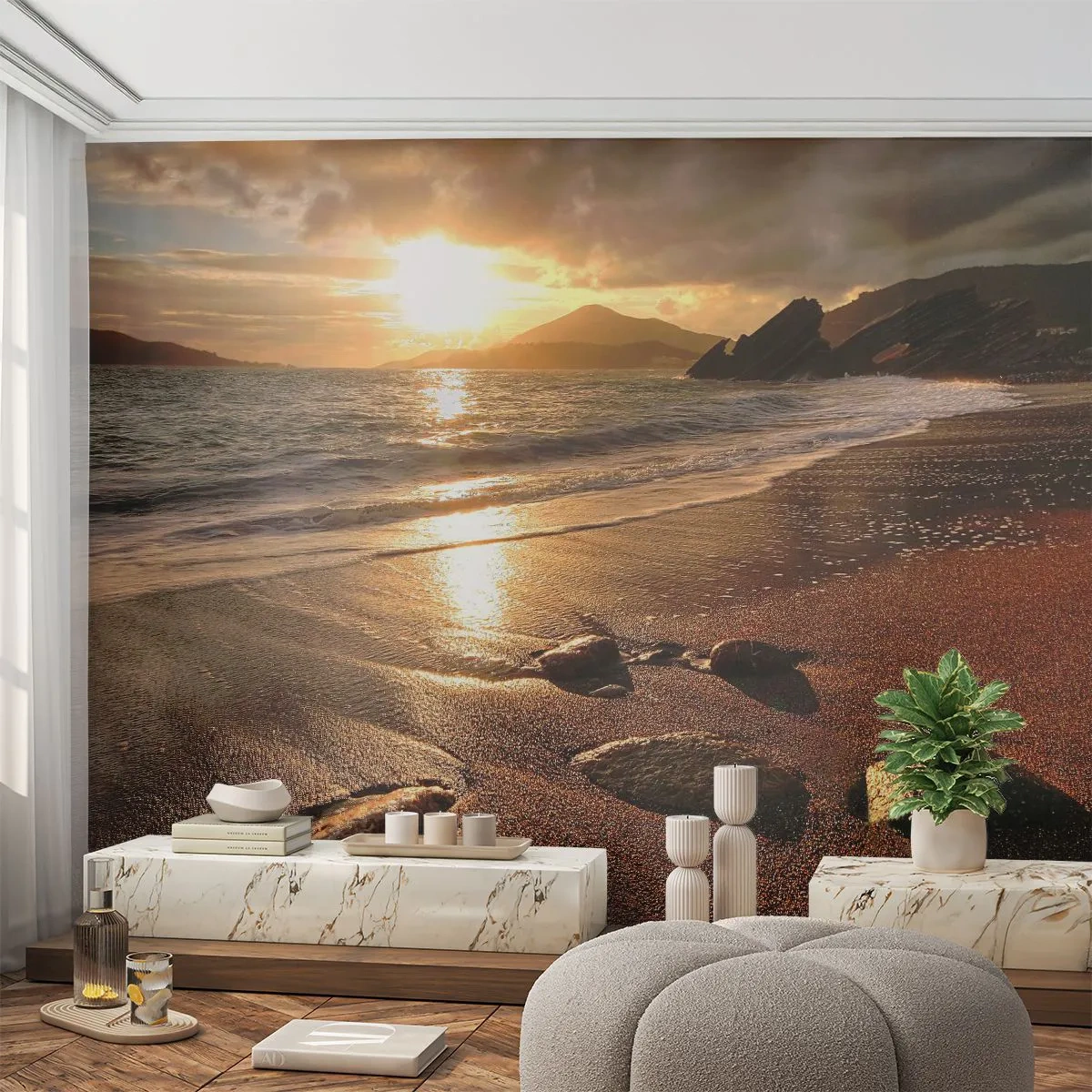 Papel de Parede Autocolante Deluxe Sticker - Siga o sol em direção às colinas - Paisagem, Mar, Pôr do sol - 250x175 cm