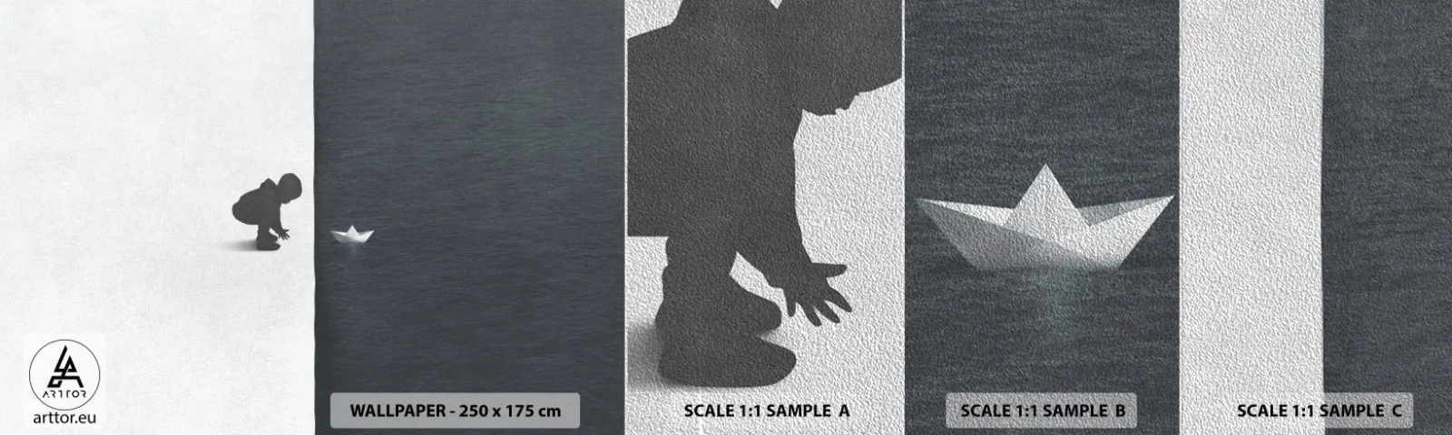 Amostra de papel de parede Premium Sand - Grande expedição - Criança, Preto e branco, Água - 100x30 cm