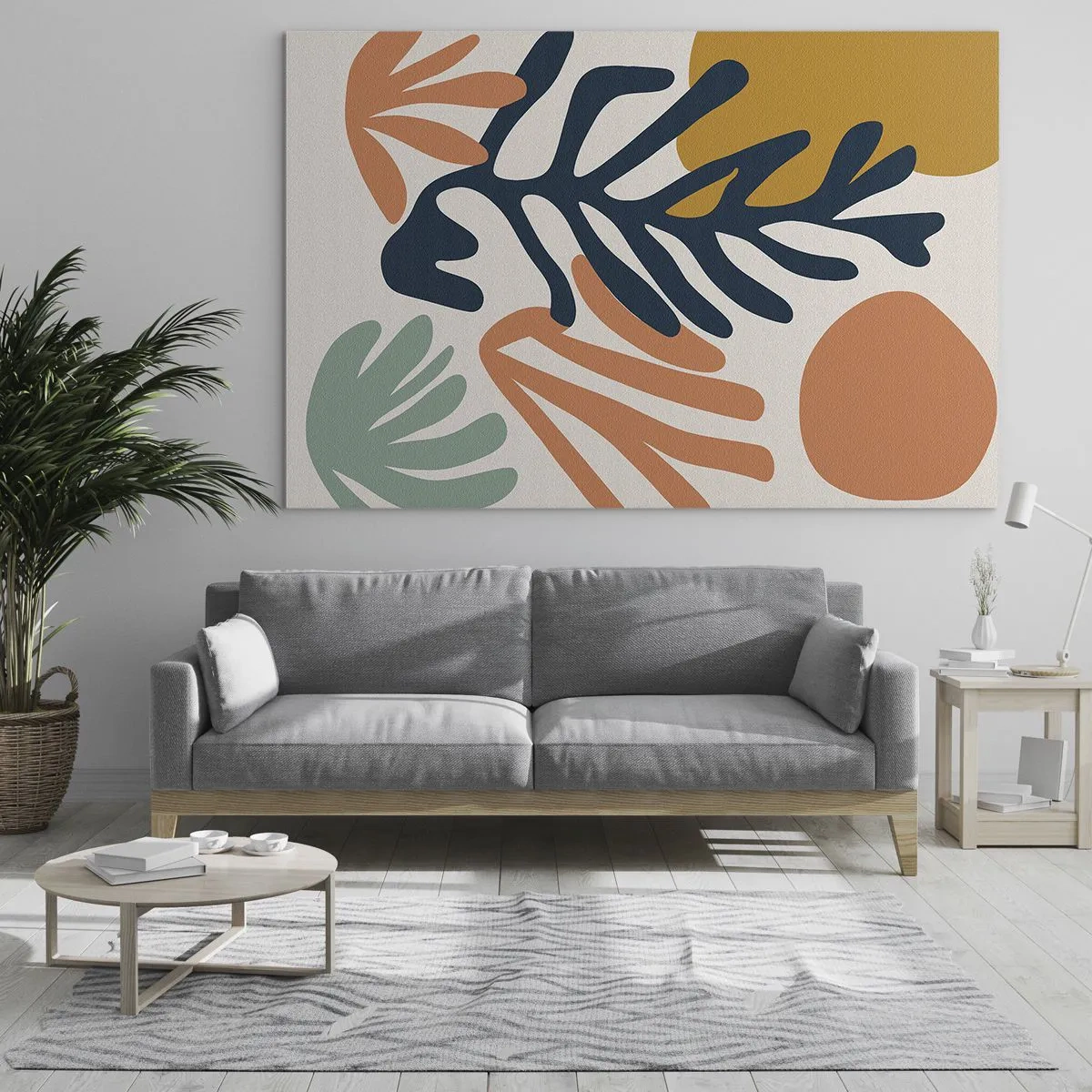 Quadro em vidro - Gráficos coloridos com motivos vegetais e corais - 70x50cm - Mares de coral - Decoração de parede moderna para a sala de estar e quarto ARTTOR
