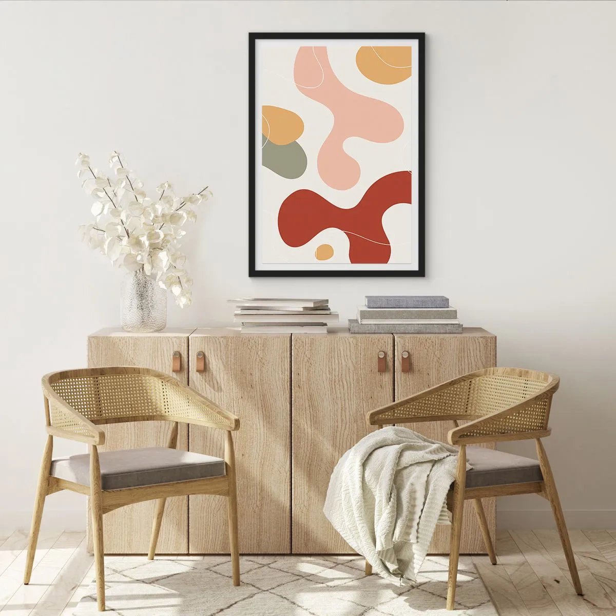 Pôster com moldura preta - Uma composição abstrata em tons pastéis quentes. - 50x70cm - Ziguezagues ornamentais - Decoração de parede moderna para a sala de estar e quarto ARTTOR