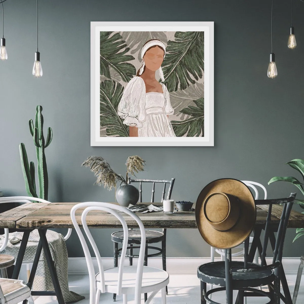 Pôster em moldura branca - Retrato exótico - 60x60 cm