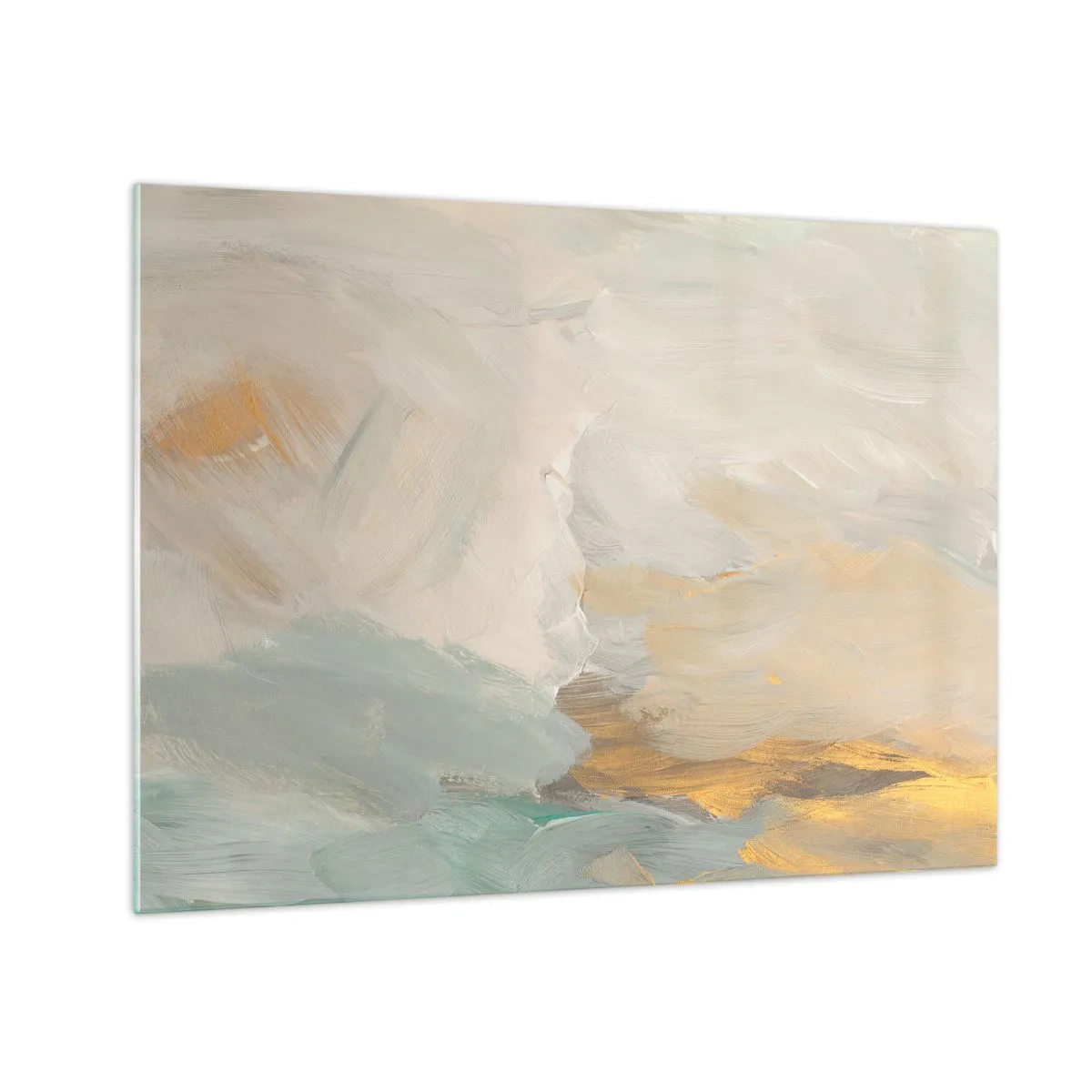 Quadro em vidro - Abstração brilhante com pinceladas delicadas - 70x50cm - Abstração – a terra da gentileza - Decoração de parede moderna para a sala de estar e quarto ARTTOR