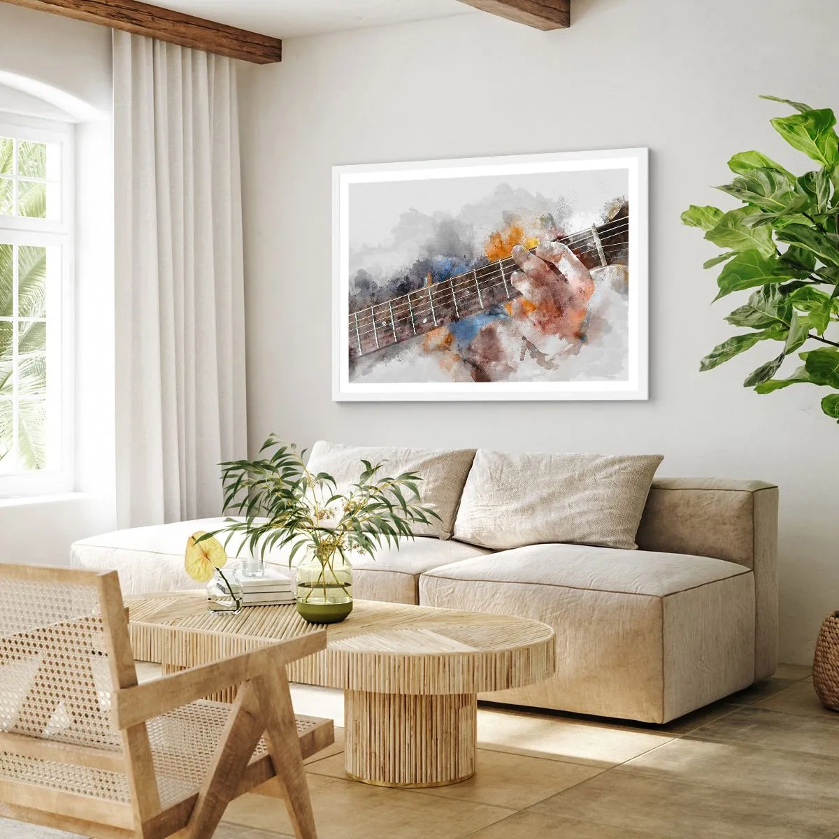 Pôster em moldura branca - Poesia entre as cordas - 50x40 cm