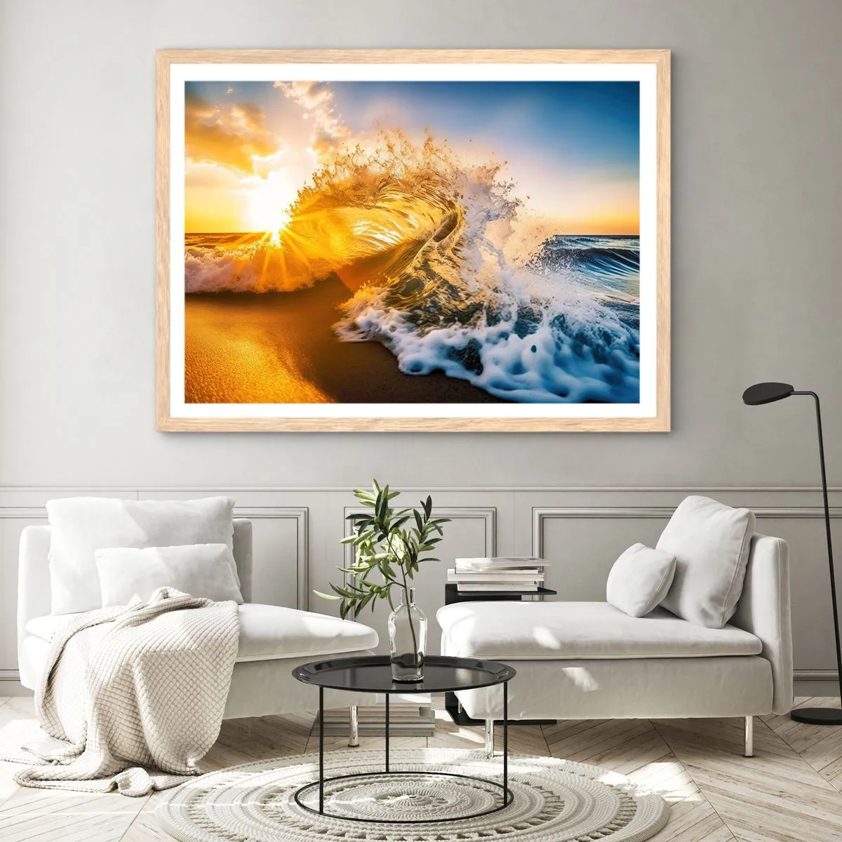 Pôster com moldura de carvalho claro - Diversão na areia - 91x61 cm