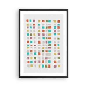 Pôster com moldura preta - Quadrados geométricos coloridos em um fundo claro - 50x70cm - Jogo desconhecido - Decoração de parede moderna para a sala de estar e quarto ARTTOR