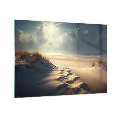 Quadro em vidro - Dunas douradas iluminadas pelos raios do sol - 70x50cm - Uma paisagem relaxante - Decoração de parede moderna para a sala de estar e quarto ARTTOR